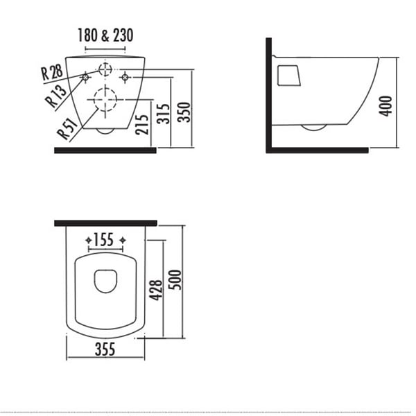 Λεκάνη Κρεμαστή Quadro TP326 Λευκή  